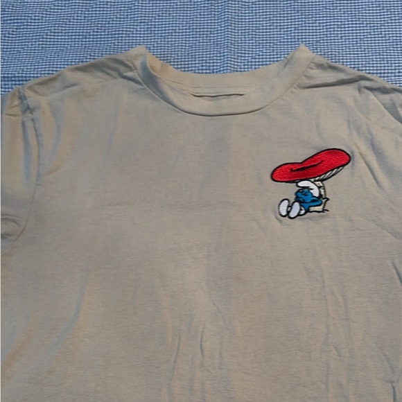 Kids embroidered Beige Smurf T-Shirt - Picture 4 of 4